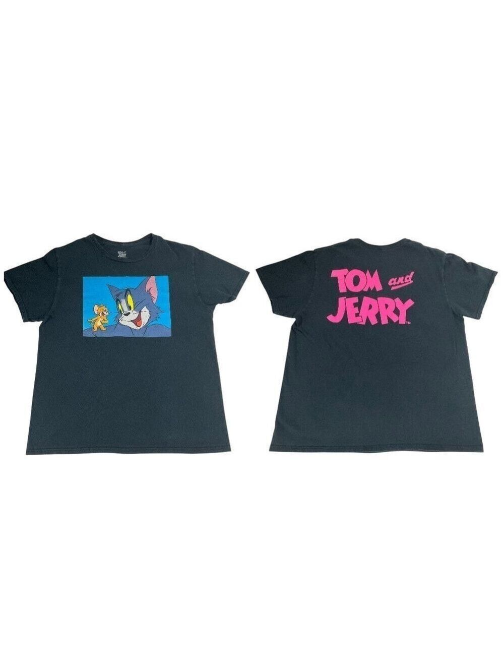 Tom and Jerry Black Graphic Tee Cartoon Shirt Large
